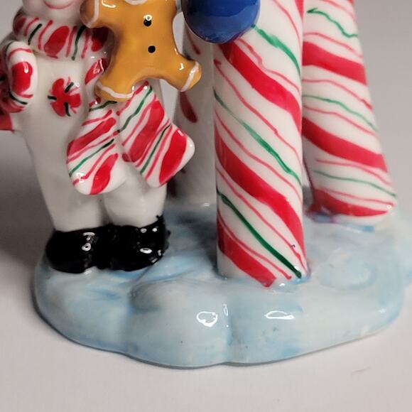 Festive Snowman with Candy Canes Ceramic Figurine - Picture 2 of 10